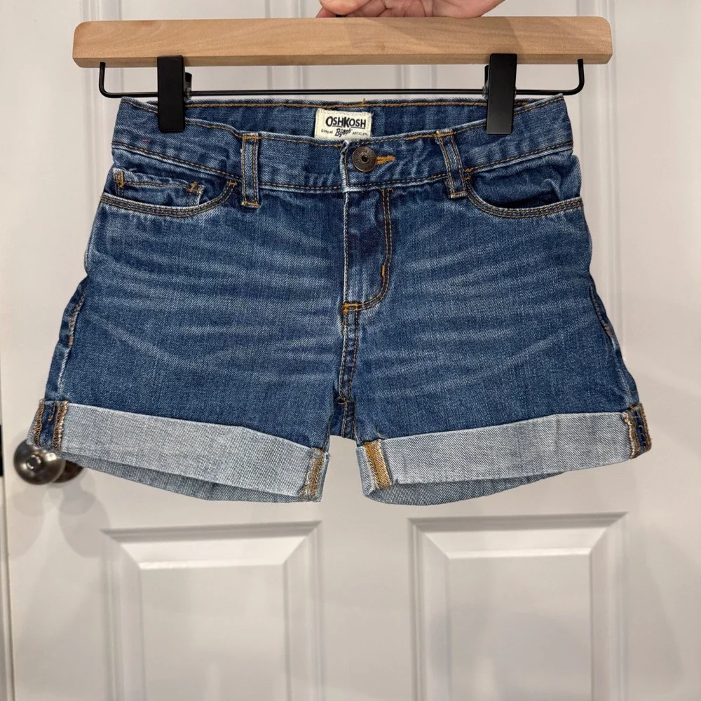 OshKosh Bgosh Girls Denim Shorts Medium Wash Cuffed‎ Hem Blue Size 8